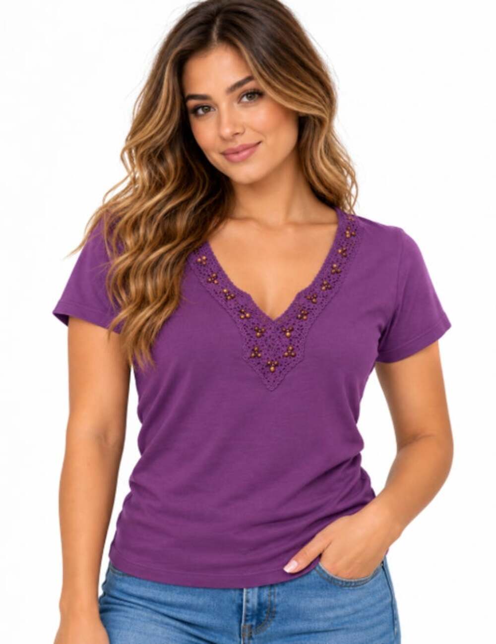 High sierra purple blouse with decorative neck line